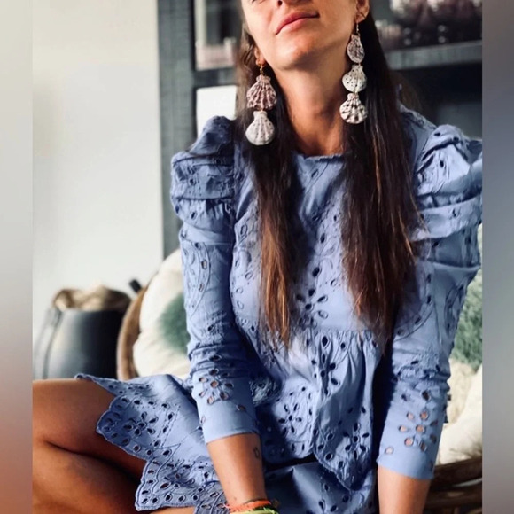 Zara Women Embroidered Eyelet Dress- Periwinkle - Picture 2 of 9